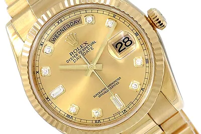 Rolex 36mm 18K Yellow Gold President Daydate Watch W/Diamonds 118238 Box/Paper • $25500