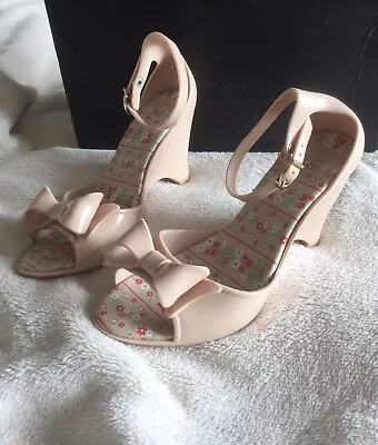 Mel Dreamed By Melissa  Wedge Sandals EU 38 UK 5 Pale Pink Neutral Worn Once • £12