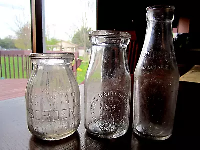 3) 1910-20's BORDEN'S California ILLINOIS ILL. IL. Dairy Milk Bottle 8OZ. CROWN • $9.99