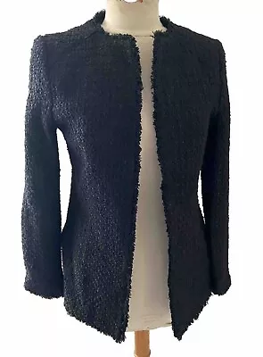 Marks & Spencer Black Boucle Jacket Size 8 Collarless Long Sleeve • £20