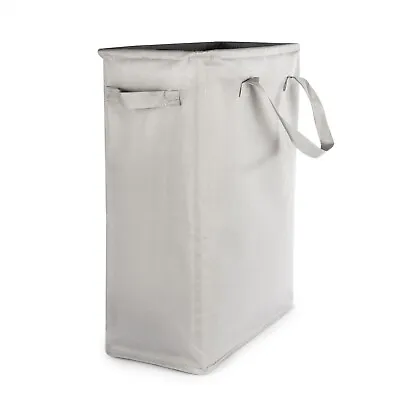 45L Slim Laundry Basket With Handles Grey Dirty Clothes Hamper Bathrooms | M&W • £8.99