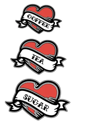 £5.95 • Buy Tattoo Heart Scroll Sticker Vinyl Decal Rockabilly Set Of 3 Tea Sugar Coffee