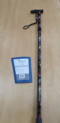 Adjustable Folding Walking Stick With Soft Grip Gel Handle Floral Design • £14.99