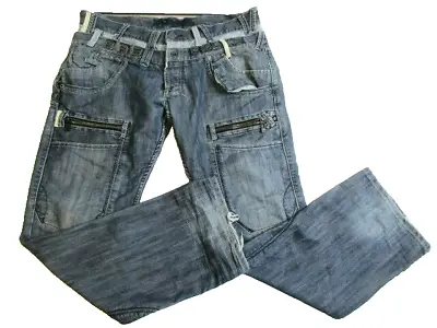 833 Police Jeans Adult 38x34 Cargo Zip Pockets Carpenter Utility Denim Mens • $45.12