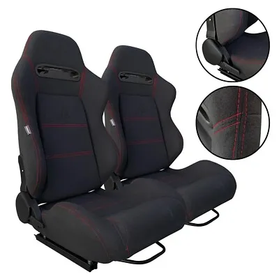 Pair Tanaka Black Cloth + Red Stitch Racing Seats For Ford **** • $286.43