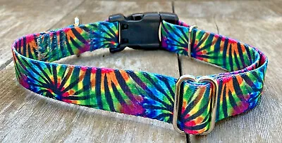 1 Inch Rainbow Tie Dye Adjustable Dog Collar With Quick Release Buckle USA Made • $11.20