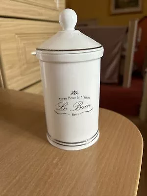 Luxe Pour La Maison Le Bain Ivory+silver Ceramic Bathroom Cotton Wool Lidded Jar • £10