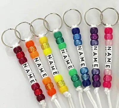 Personalised Bead Keyring School Bag Tag Party Lunch Bag Leavers Gift ANY NAME • £1