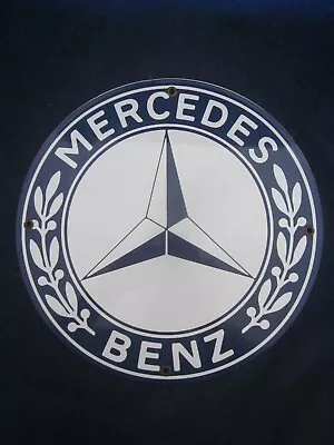 Mercedes Benz Porcelain Enamel Sign Round 11.75  Diameter VINTAGE EXCELLENT • $149.95