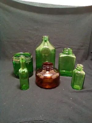 Antique  Green Medicine Cure And Apothecary Bottles With Inkwell Embossed. Lot-1 • $8