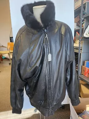 Reversible Black Leather & Mink Bomber WOMEN Jacket Sz. Med. Excellent Cond. • $360