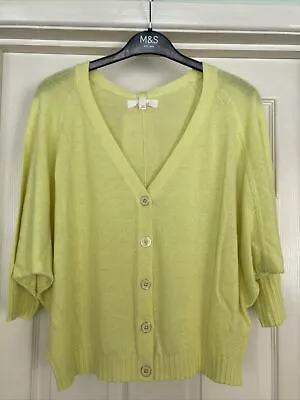 M&S Per Una Citrus Crop Cardigan With Linen Size Large Batwing Sleeves - NEW £25 • £12.50