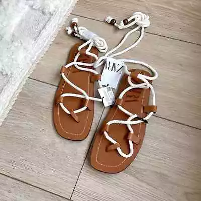 $59 • Buy Zara Low Heel Rope Genuine Leather Sandals Size Us 8 / Eu 39