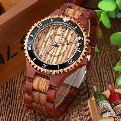 Simple Mens Analog Quartz Watch With Wooden Strap Arabic Numeral Wood Timepiece • $41.79