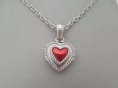 925 Sterling Silver Judith Ripka Red Heart Enamel Locket Pendant Necklace • $199