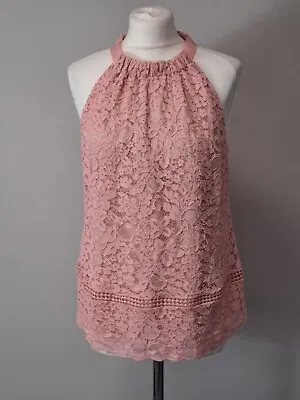 £6.99 • Buy Oasis Peach Lace Overlay Halter Neck Vest Womens Size 16 (GP15)