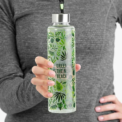 £13.99 • Buy Floral Green 600ml Glass Water Drinking Bottle Travel Gym Car Juice Flask Adults