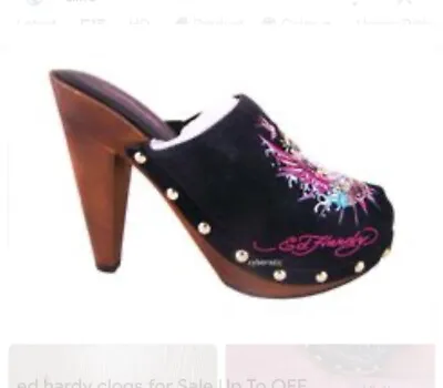 Ed Hardy Geisha Studded Clogs Heels Mules Black Wood-heel Size 5 Very Rare • $38