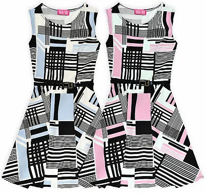£6.79 • Buy Girls Printed Skater Dress New Kids Sleeveless Sun Party Dresses Ages 7-13 Years