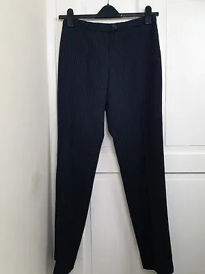 KAREN MILLEN Black Pin Stripe Tailored Trousers Size 12 91% Wool • £12.99