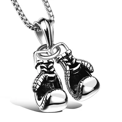 £3.99 • Buy Black Silver Gold Double Boxing Glove Pendant Chain Necklace Men Women Gym Sport
