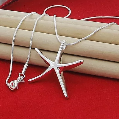 925 Sterling Silver Filled Starfish Pendant Chain Necklace Womens Jewellery Gift • £3.49