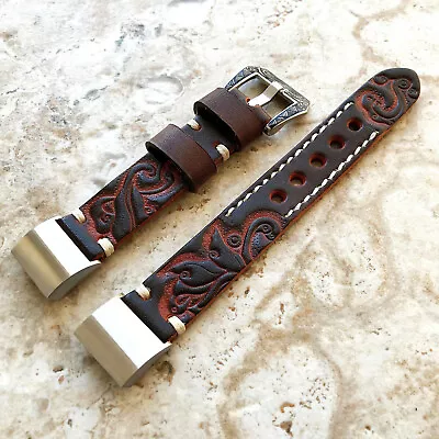 $75.67 • Buy Dark Brown Embossed Handmade Leather Watch Band Strap For Fitbit Charge 2