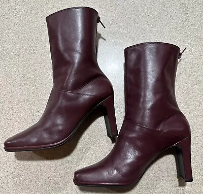 Amanda Smith Womens Burgundy Leather Boots Condo Ankle Booties Size 7m • $42.50