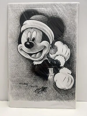 Mickey Mouse Hand Drawn Charcoal Art Piece. Santa Mickey. Signed. 17x11. • $55.97