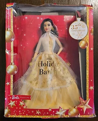 New Barbie 2023 Holiday Doll 35th Anniversary Golden Gown Asian Black Hair HJX11 • $49.88