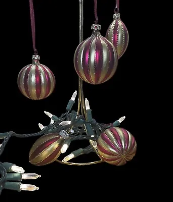 Lot 5 Vintage Estate West Germany Blown Glass Gold/Burgundy Christmas Ornaments • $49.50