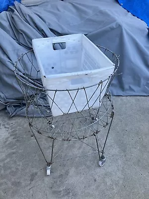 Vintage Collapsible Metal Rolling Laundry Cart Basket • $130
