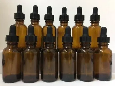 1oz AMBER BOSTON ROUND GLASS BOTTLES WITH GLASS DROPPERS 30ML - Pack Of 24 • $19.80
