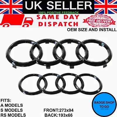 £13.99 • Buy Audi Gloss Black Front Rear Grille Bonnet Badge Rings 273mm 193mm A1 A3 A4