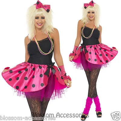 CL363 Ladies 80s Pink Tutu Instant Kit Headband Skirt Gloves Fancy Dress Costume • $35.62