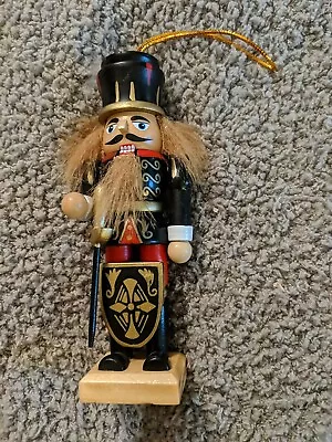 6  Black Gold Knight W/shield Nutcracker Wood Hand Painted Xmas Tree Ornament • $16