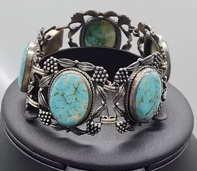 Vintage Sterling Silver & Faux Turquoise Costume Jewelry Bracelet By Van Dell  • $124.94