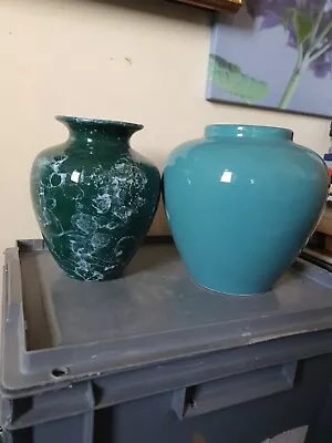 Large Green Ceramic Vase X 2 25cm Tall • £15