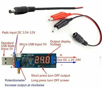 Universal USB / Micro Usb Powered Power Supply 1.2v - 24v Adjustable With Crocks • £3.49