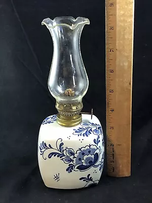 Antique Vintage Blue & White Delft-style Square Miniature Oil Lamp • $29