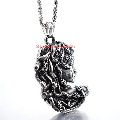 Cool Mens Womens Stainless Steel Greek Snake Medusa Head Pendant Necklace Men • $10.99