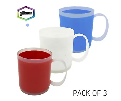 £7.99 • Buy 3x Unbreakable PLASTIC MUGS Reusable Drinking Cups Tea Coffee Camping Picnic
