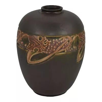 Roseville Rosecraft Vintage 1925 Arts And Crafts Pottery Brown Flower Vase 276-6 • $238.50