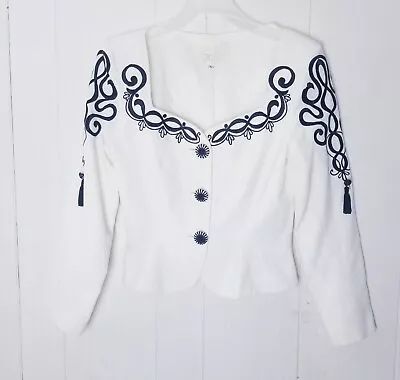 Cache Jacket Women Size Small White Black Vintage Embroidered Tassels • $75.99