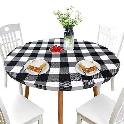 $22.66 • Buy Round Fitted Table Cover Spandex Stretch Tablecloth Black And White Checkered Ta