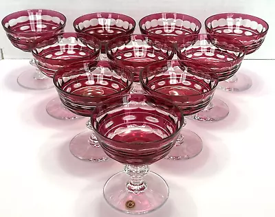 12 Val St Lambert Blarney Ruby Red Champange Sherbet Martini Glass Cut To Clear • $546.25