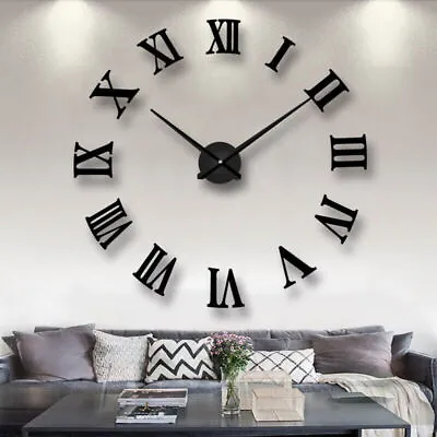 Large DIY 3D Frameless Number Wall Clock Mirror Sticker Home Office Room Decor • £3.98
