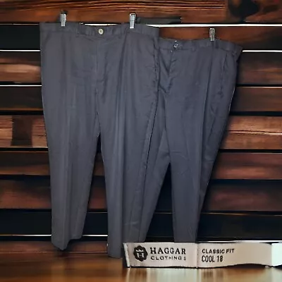 Haggar Cool 18 Pants Mens 42X30 Lot Of 2 Navy Black Classic Fit • $25