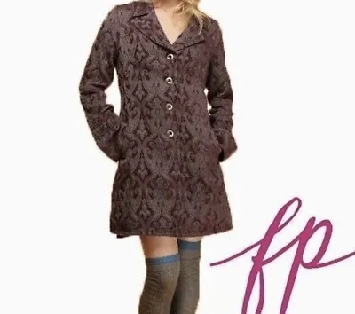 Free People Vintage Downtown Brocade Purple Coat Womens 8 Missing Top Button • $74.99