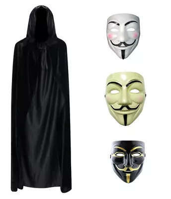 Anonymous V For Vendetta Guy Halloween Fancy Dress Face Mask + Hooded Cape • £9.95